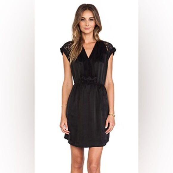 Rebecca Taylor | Revolve Silk Lace Inset Cocktail Dress in Black | Size 2 - Picture 1 of 6